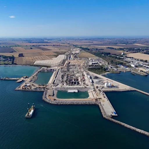 Luftaufnahme der Baustelle vom Fehmarnbelttunnel bei Puttgarden auf Fehmarn