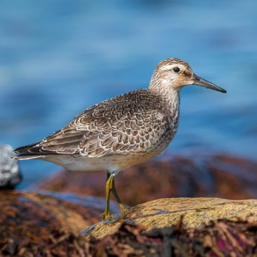 Ein Knutt (Calidris canutus) oder auch Knuttstrandläufer genannt im NABU Wasservogelreservat Wallnau auf Fehmarn