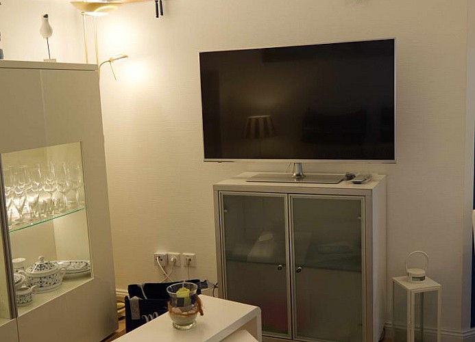 TV im Wohnzimmer der Fewo in Burgtiefe auf Fehmarn