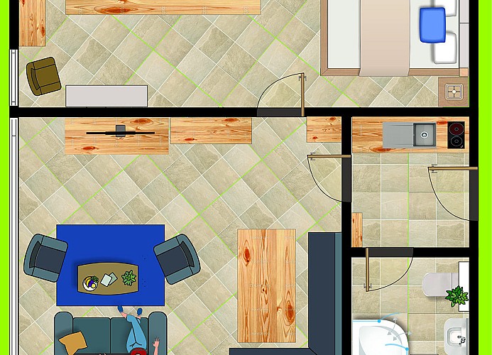 Grundriss der Ferienwohnung Inselblume 45 am Südstrand von Fehmarn