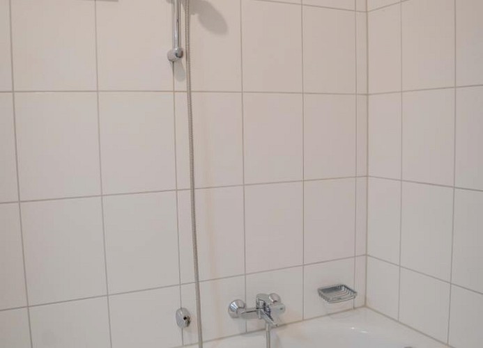 Badewanne mit Dusche in der Ferienwohnung mit Hund