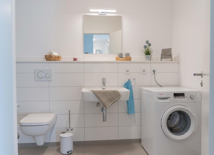 Badezimmer in der Ferienwohnung am Niendorfer Platz auf Fehmarn