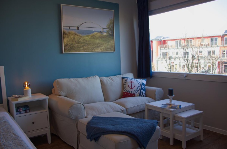 Wohnzimmer der Ferienwohnung Inselblume 73 am Yachthafen auf Fehmarn