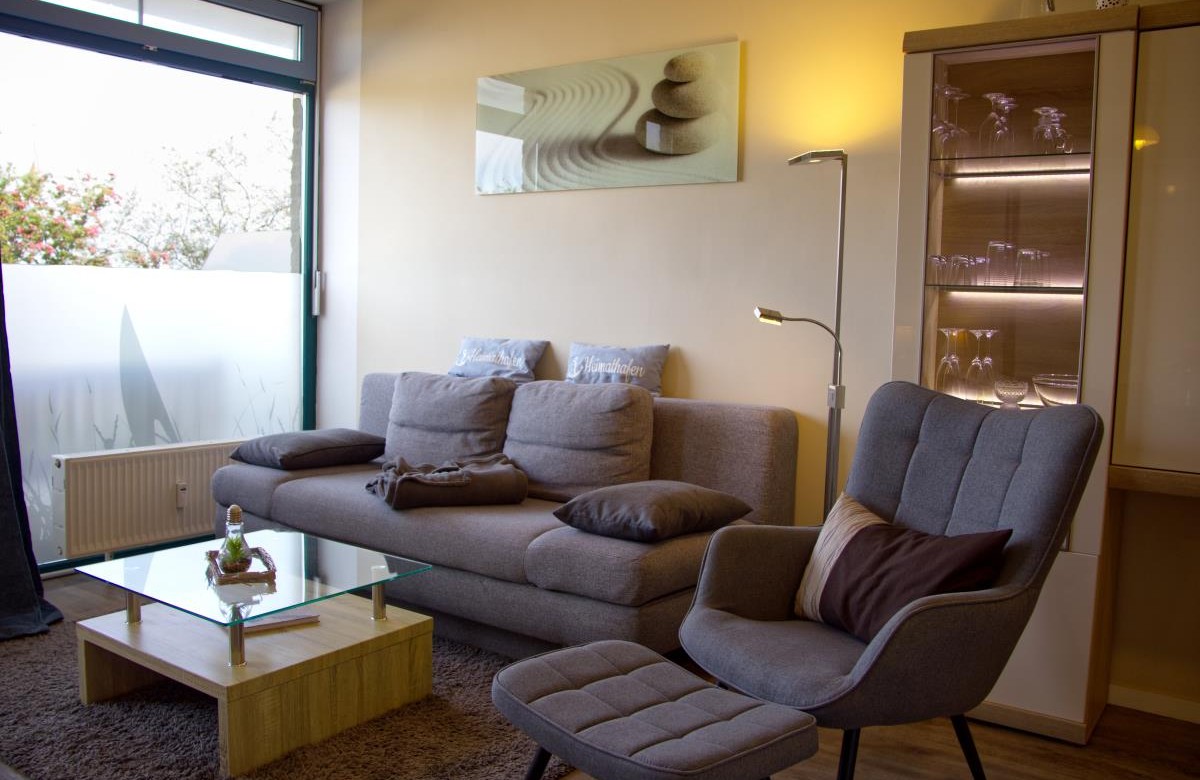 Wohnzimmer in der Ferienwohnung Inselblume 48 am Südstrand auf Fehmarn