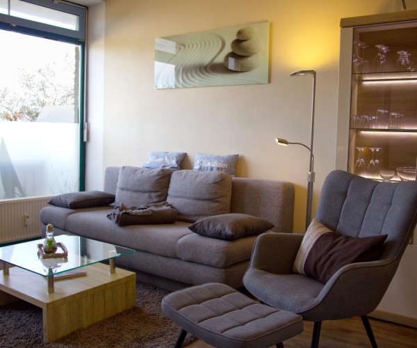 Wohnzimmer in der Ferienwohnung Inselblume 48 am Südstrand auf Fehmarn