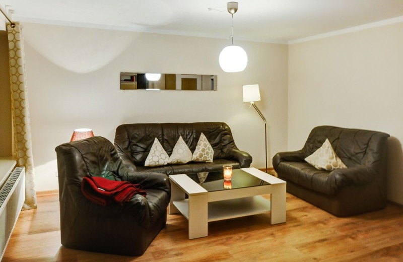 Couch und Sessel im Wohnzimmer der Ferienwohnung in Burg auf Fehmarn