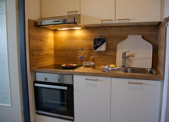 Küche in der Ferienwohnung für 2 Personen am Südstrand auf Fehmarn