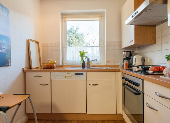 Küche mit Spüle in der Ferienwohnung in Burg auf Fehmarn
