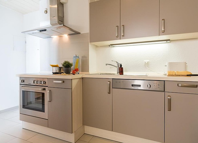 Küche in der Fewo mit Meerblick am Südstrand in Burgtiefe auf Fehmarn