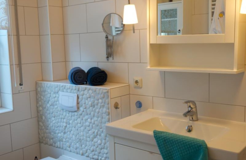 Bad mit WC und Waschbecken in der Ferienwohnung mit Hund auf Fehmarn
