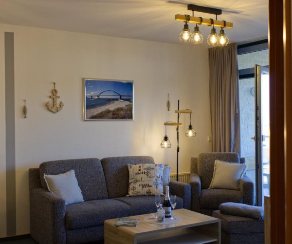Wohnzimmer in der Ferienwohnung in der Strandburg direkt am Südstrand auf Fehmarn
