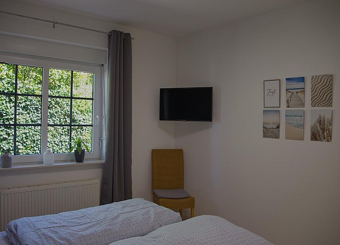 TV im Schlafzimmer der Fewo in Burgstaaken auf Fehmarn