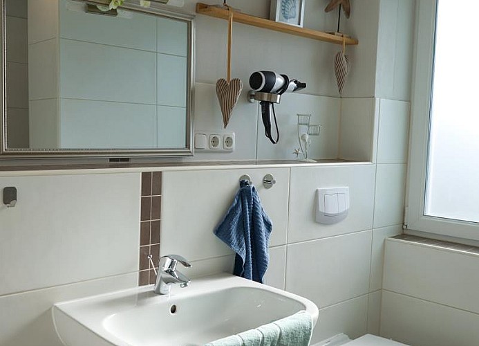 Bad im Ferienhaus mit Hund in Landkirchen auf Fehmarn