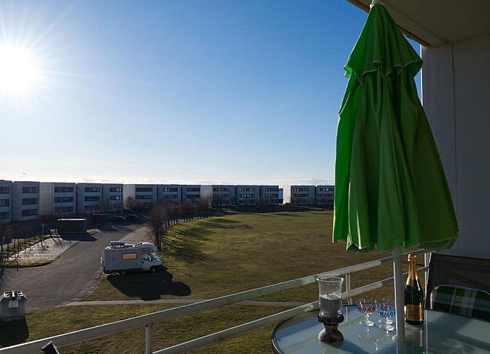 Aussicht vom Balkon der Ferienwohnung in Burgtiefe am Südstrand