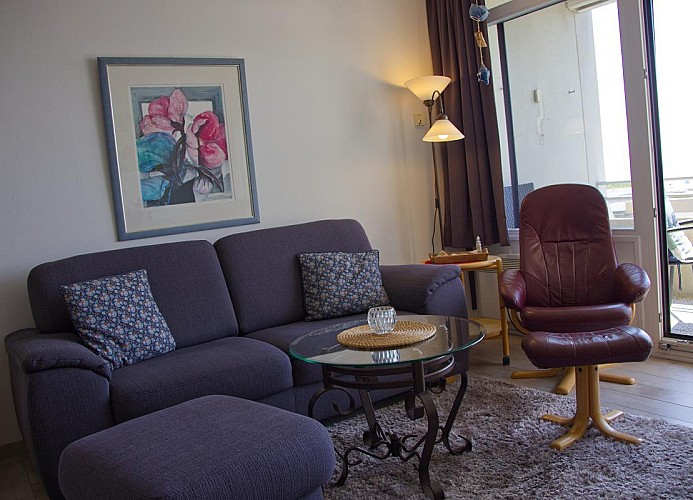 Couch in der Fewo mit Meerblick im Stranddistelweg in Burgtiefe